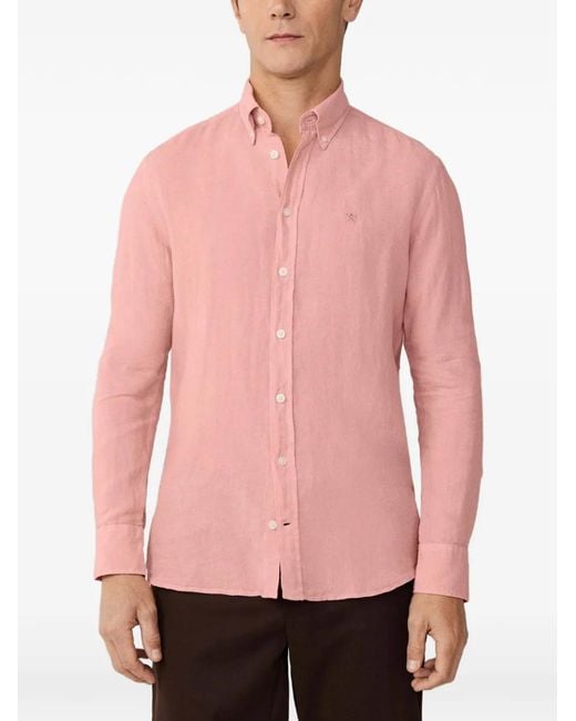 Hackett Pink Brompton Button-Down Linen Shirt for men