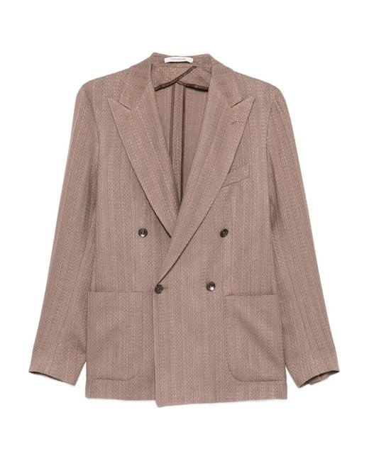 Tagliatore Brown Double-Breasted Patch-Pocket Blazer for men
