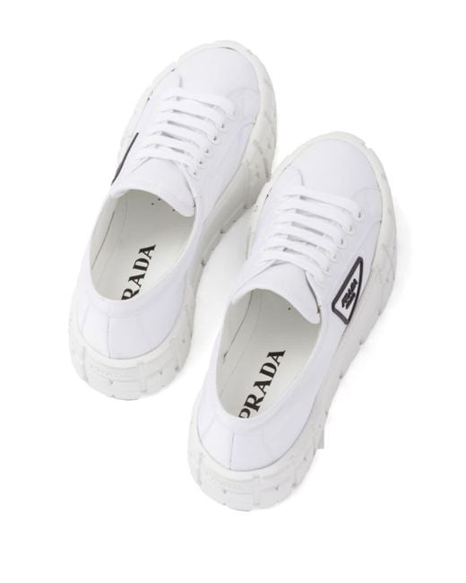 Prada White Double Wheel Flatform Sneakers