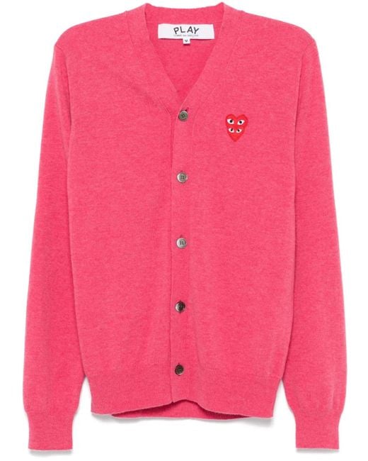 COMME DES GARÇONS PLAY Pink V-Neck Double Heart-Patch Cardigan