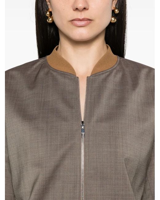 Boss Brown Checked Wool Bomber Jacket