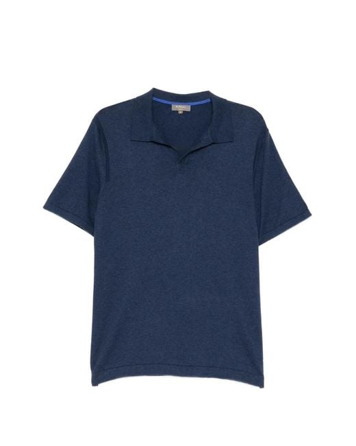 N.Peal Cashmere Blue Polo-Collar T-Shirt for men