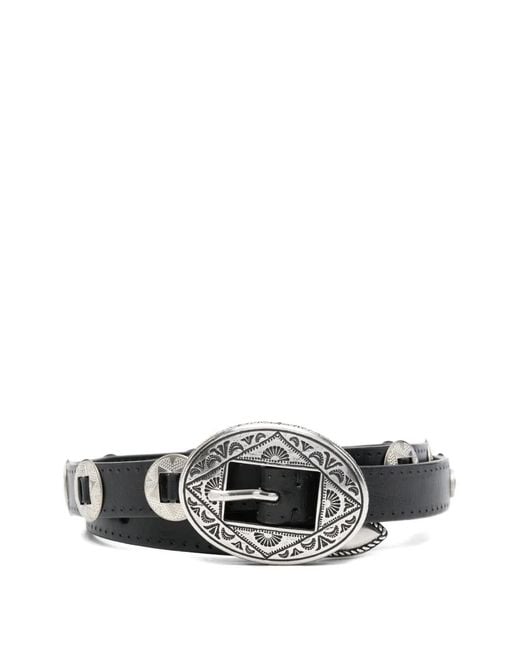 Golden Goose Deluxe Brand White Belt Threads Washed Leather Hammered Studs And Applicatio