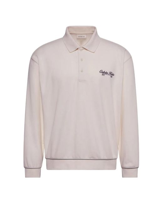 Calvin Klein White Logo-Embroidered Polo Sweater for men
