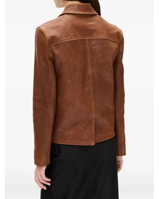 Ann Demeulemeester Brown Grained Calf Leather Jacket