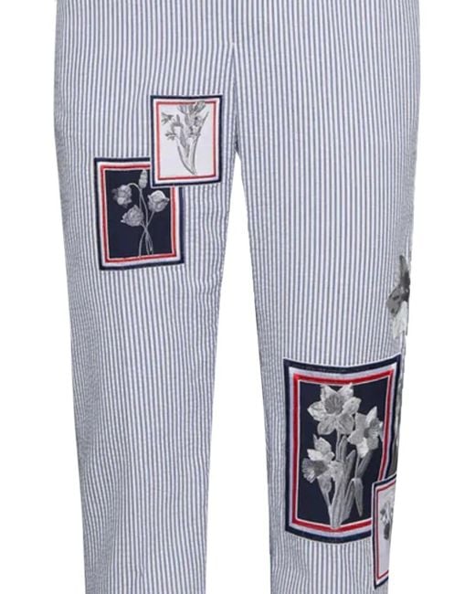 Thom Browne Blue Striped Floral-Patch Pants for men
