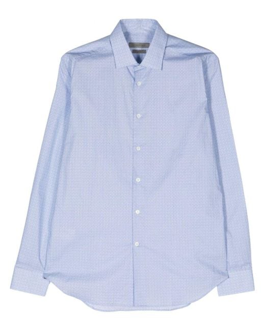 Corneliani Blue Geometric-print Poplin Shirt for men