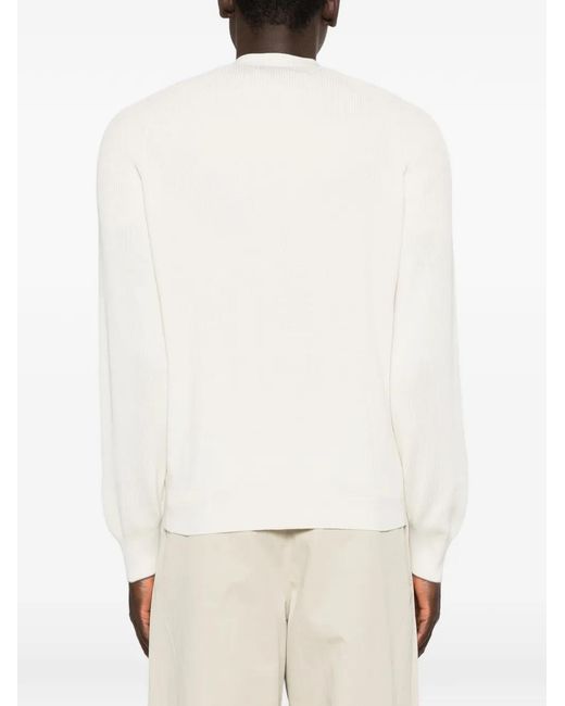 Brunello Cucinelli White Button Ribbed Cardigan for men