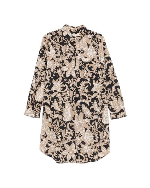 Marc O' Polo White Floral-Print Long-Sleeve Mini Dress