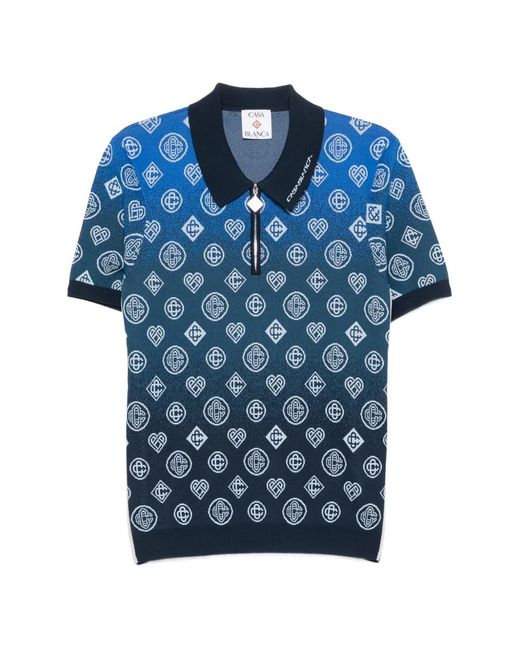 Casablanca Blue Short-Sleeve Knit Polo for men