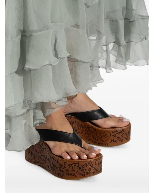 Chloé Brown Maxime Graffiti-Print Wedge Sandals