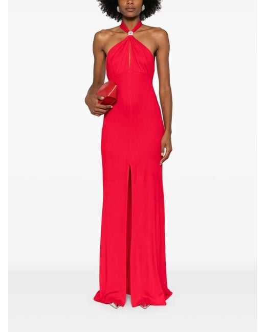 Elisabetta Franchi Halterneck Jersey Maxi Dress in Red | Lyst