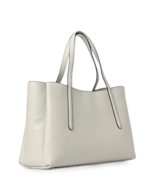 Boss White Pebbled-Texture Logo-Patch Tote Bag