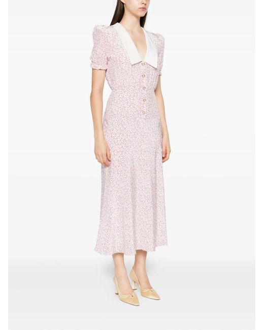Alessandra Rich Pink Floral Print Midi Dress