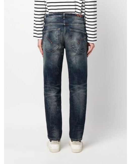Dondup Blue Whiskering-Effect Cotton Jeans for men