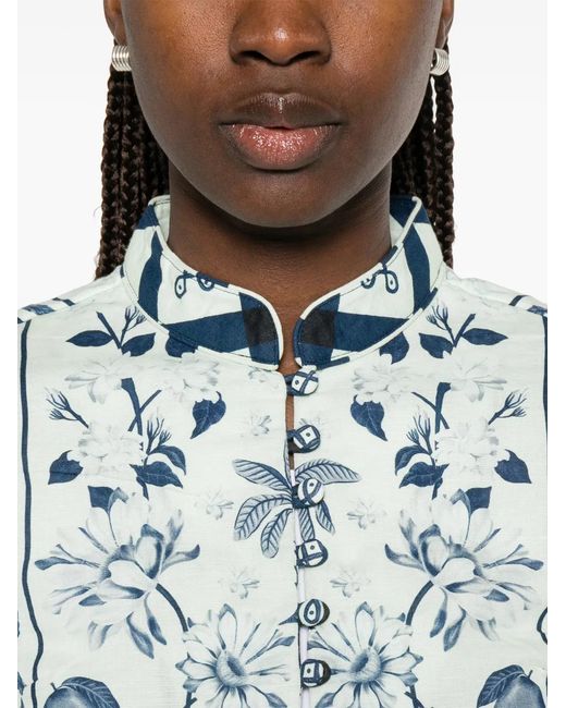 VERANDAH Blue Floral-Print Top