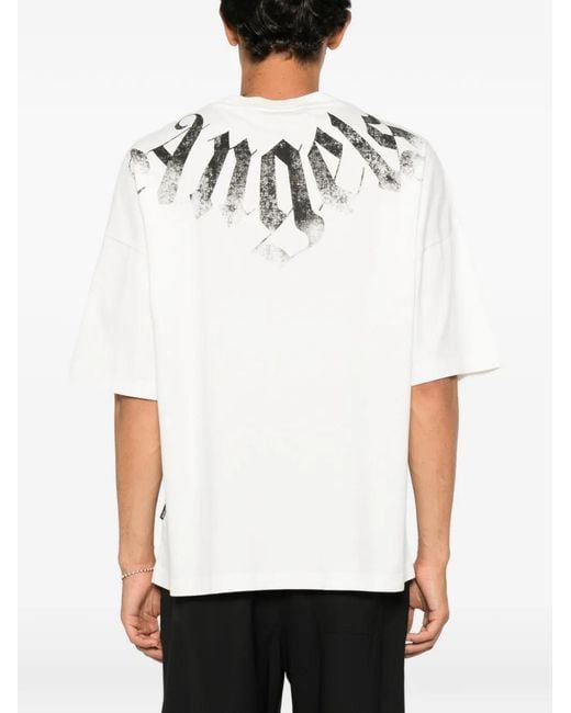Palm Angels White Big Neck Logo Printed T-Shirt for men