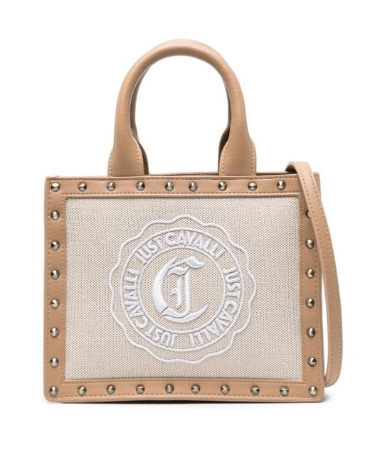 Just Cavalli Natural Embroidered-logo Canvas Tote Bag