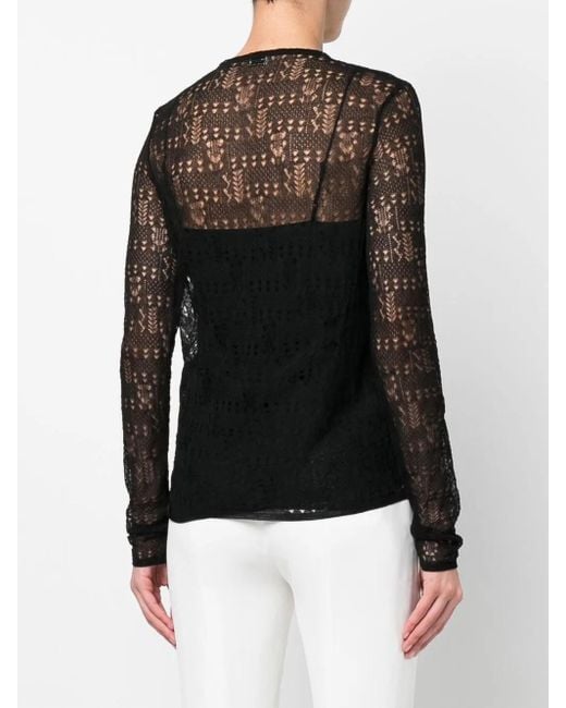 Saint Laurent Black Open-Knit Semi-Sheer Top
