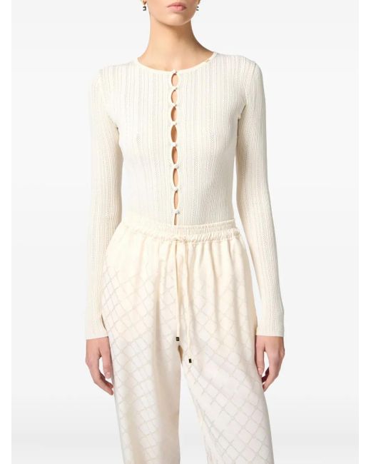 Elisabetta Franchi White Geripptes Oberteil mit Knöpfen