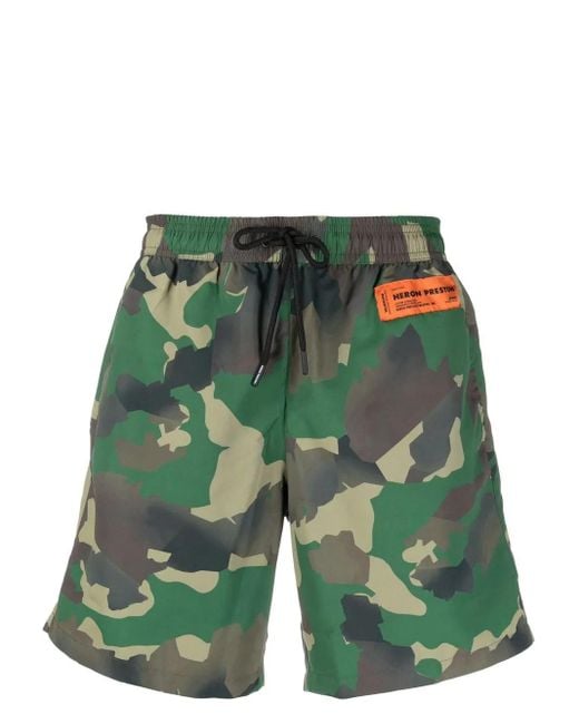 Heron Preston Green Logo-Patch Swim Shorts for men