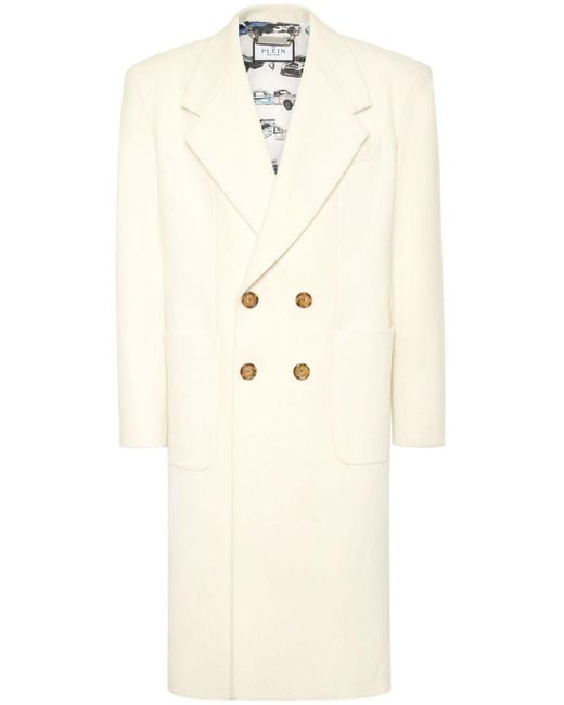 Philipp Plein White Double-Breasted Peacoat for men