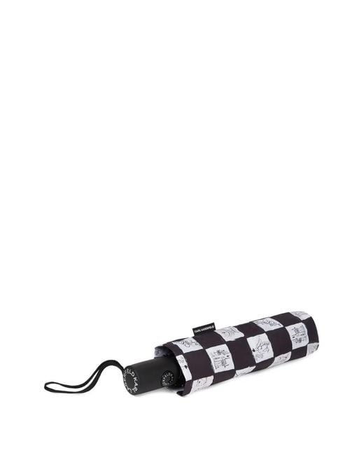 Karl Lagerfeld White K/Ballet Checkered Sketch-Print Umbrella