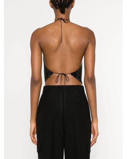 MANURI Black Draped Chainmail Halterneck Top