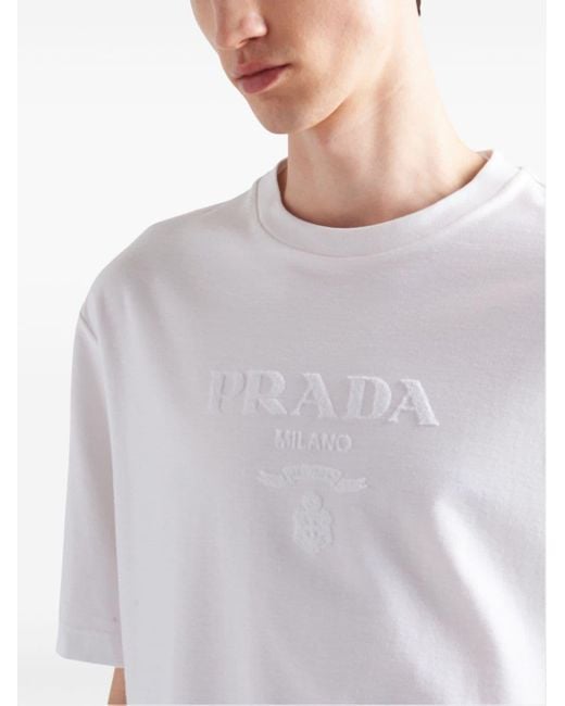 Prada White Jersey T-Shirt With Logo for men