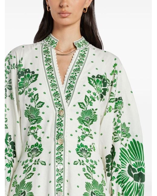 Farm Rio Green Floral-print Shirt Maxi Dress