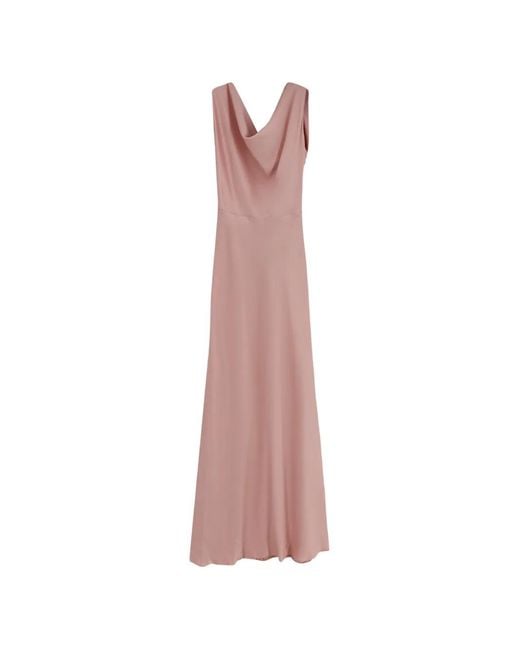 ACTUALEE Pink Satin-Finish Cowl-Neck Maxi Dress