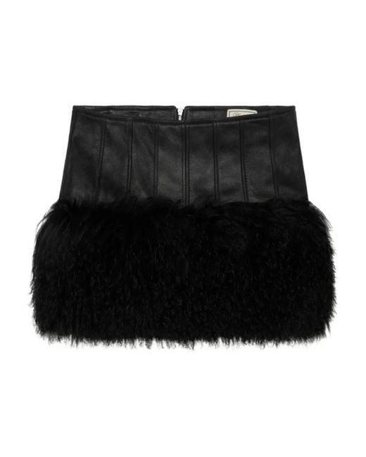 Blumarine Black Faux-Fur Trim Mini Skirt
