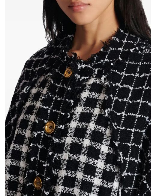 Balmain Black Tweed Button Bomber Jacket