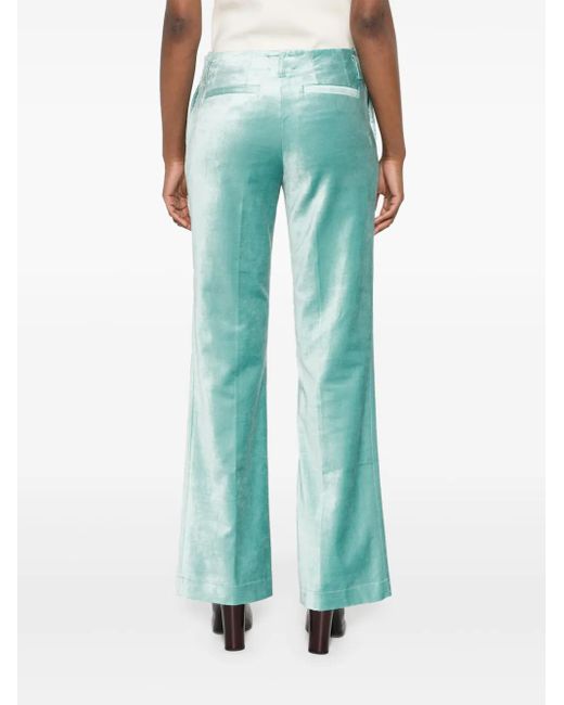 Forte_forte Green Cotton Viscose Stretch Velvet Trumpet Shaped Pants Clothing