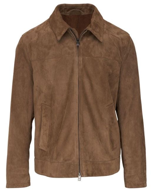 Brioni Brown Zip-front Lambskin Jacket for men