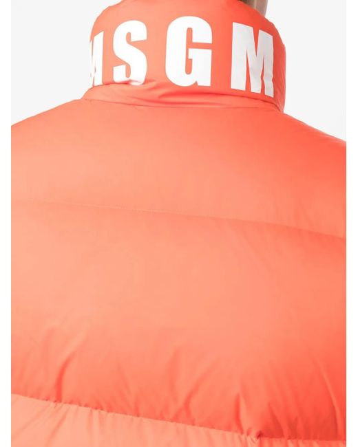 MSGM Orange Gilet Matelassé À Fermeture Zippée for men