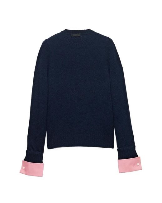Prada Blue Shetland Wool Crew-Neck Sweater for men