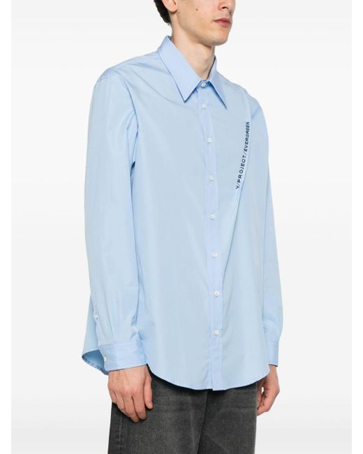 Y. Project Blue Besticktes Hemd aus Popeline