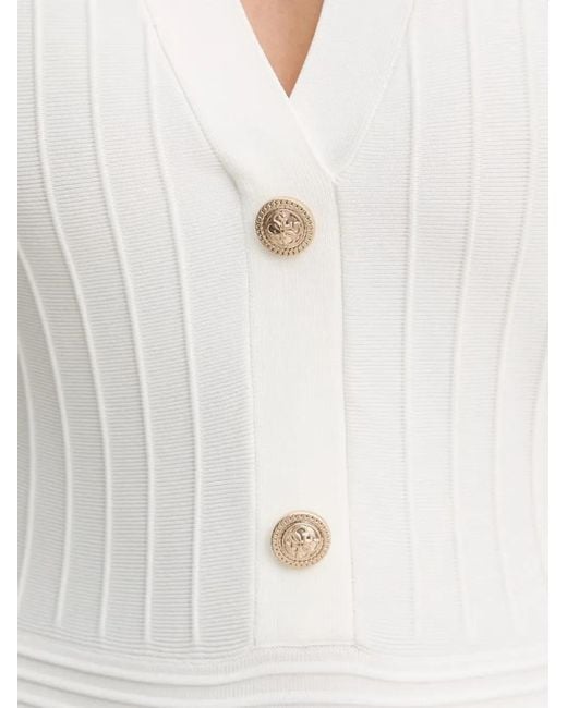 Guess White Ribbed-Knit Button-Down Midi Dress