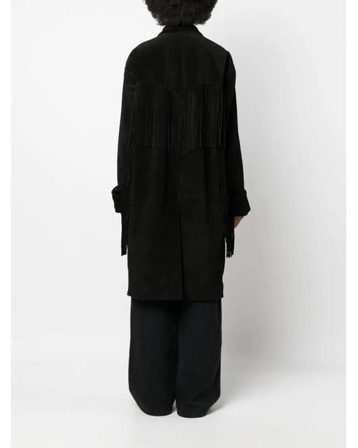 R13 Black Fringed Suede Single Breasted Coat