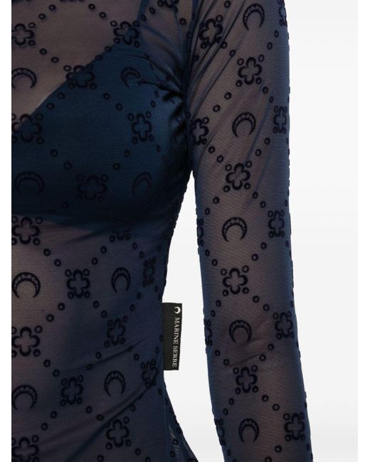 MARINE SERRE Blue Langarmshirt aus Mesh mit Monogramm