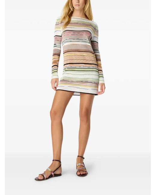 missoni white mini dress Scalloped striped metallic crochet-knit mini dress - white