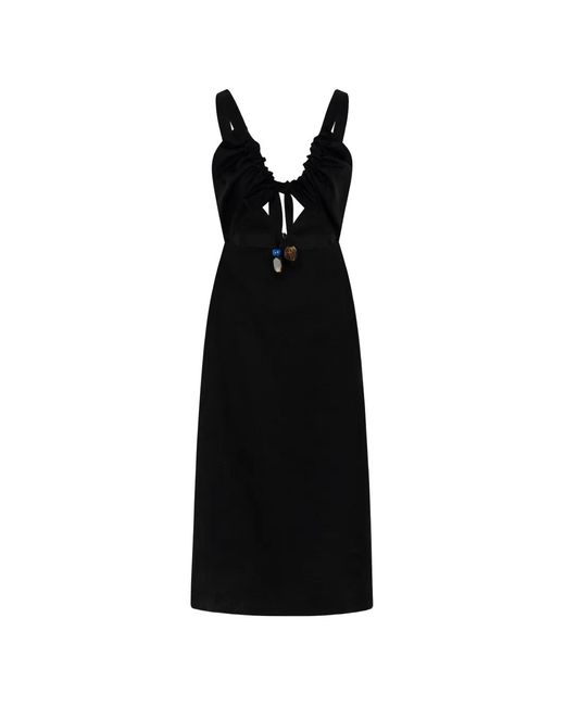 CAYET Black Helena Bead-Embellished Midi Dress