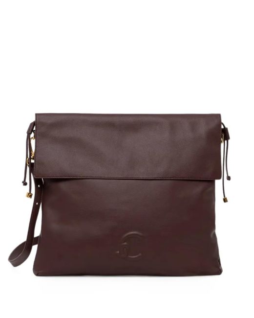 Coccinelle Brown Logo-Embossed Foldover Shoulder Bag