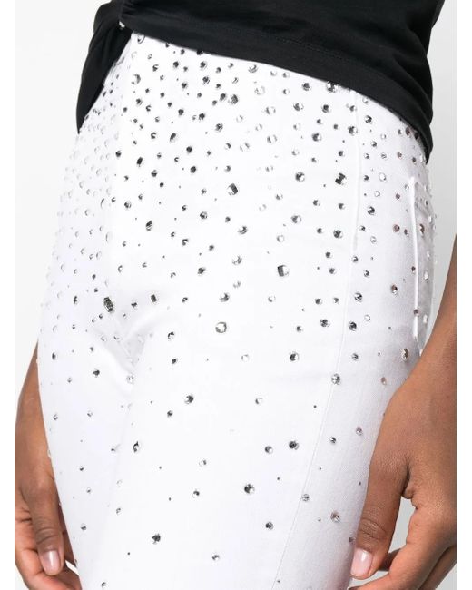 Philipp Plein White Rhinestone-Embellished Skinny Jeans