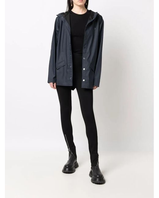 Rains Blue Drawstring-Hooded Buttoned Rain Jacket