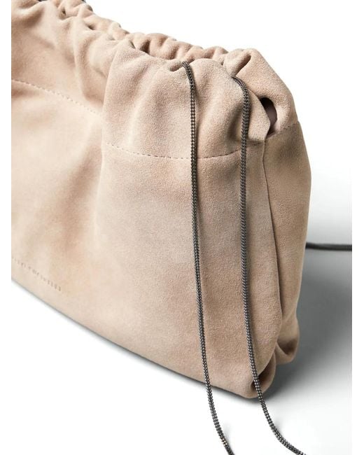 Brunello Cucinelli Natural Drawstring Suede Shoulder Bag