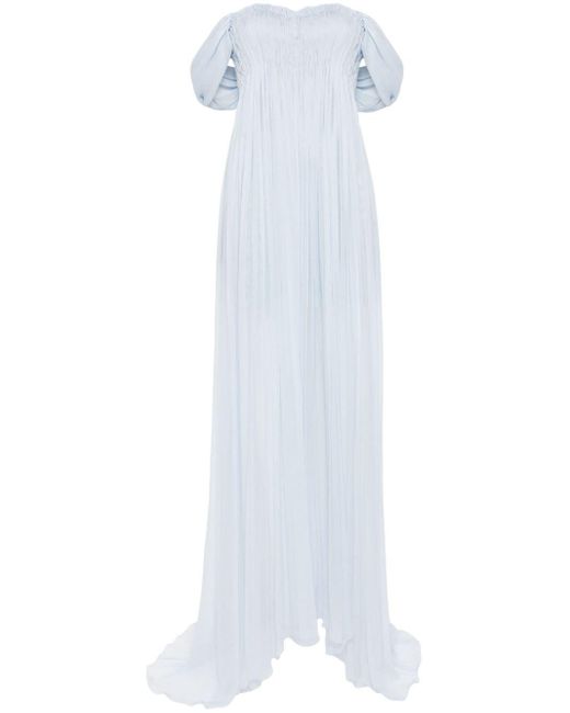 Ermanno Scervino White Silk Plissé Maxi Dress
