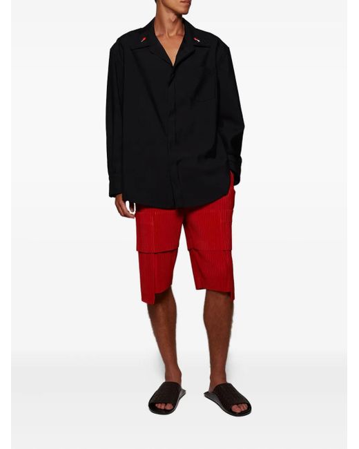 Issey Miyake Red Pleated Cargo-Pocket Shorts for men