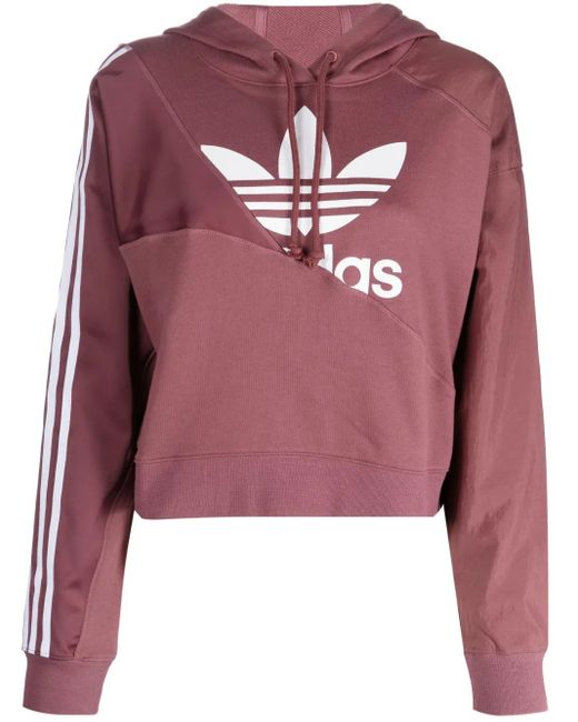 Adidas Red Cropped Drawstring Hoodie